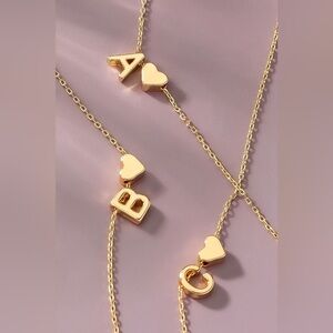 Brass Mini Initial w/Heart Charm Necklace F
